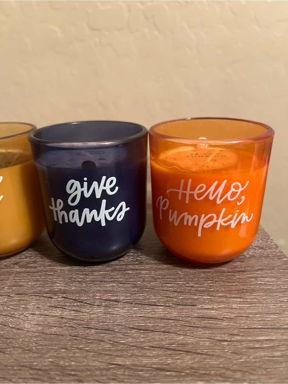 Target Bullseye Votive Candles Fall Autumn Thanks Pumpkin Glass Green Blue NWT - Picture 3 of 5